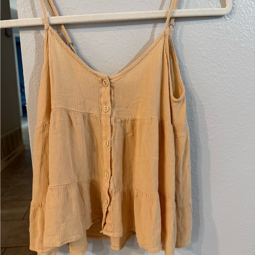 Tan Sleeveless Tiered Camisole with Tie Front